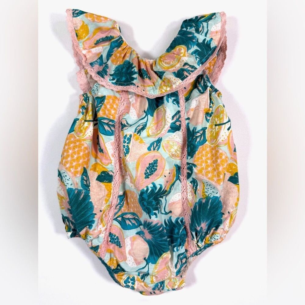 TOMMY BAHAMA Baby Girl Romper Tropical Fruit Print Sleeve Bubble Size 3-6M